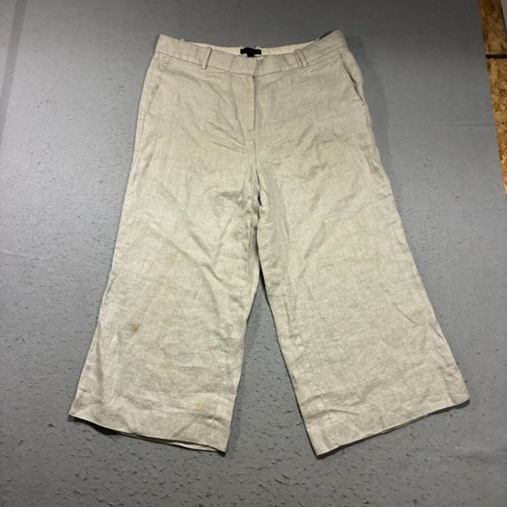 J.Crew Gazebo Wide Leg Cropped Linen Pant Womens 12 Herringbone 100% Linen